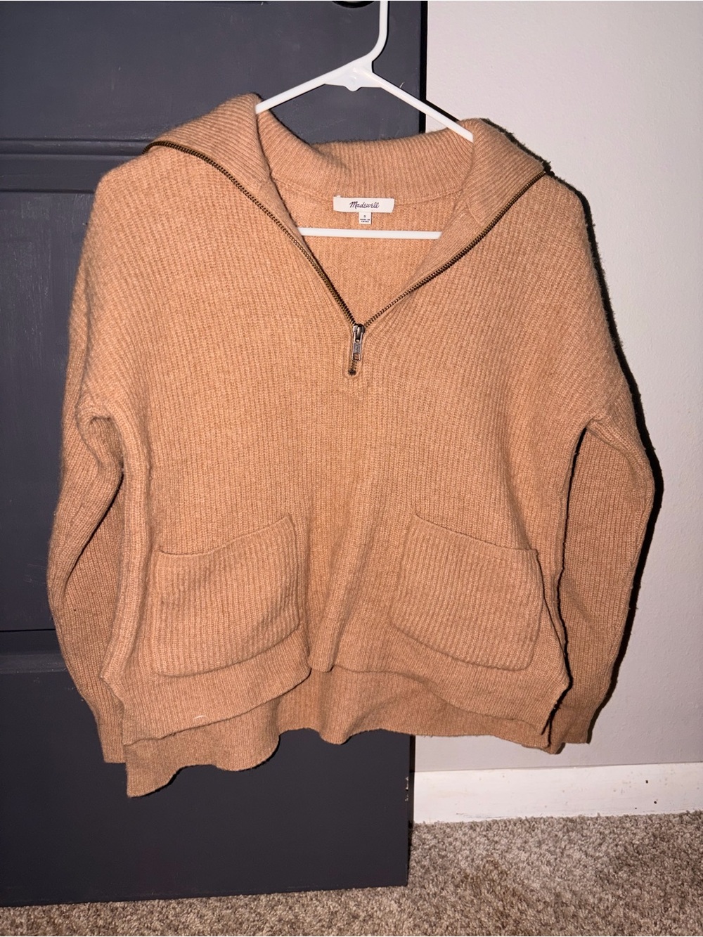 Madewell Camel 1/4-Zip Cowl Neck Sweater